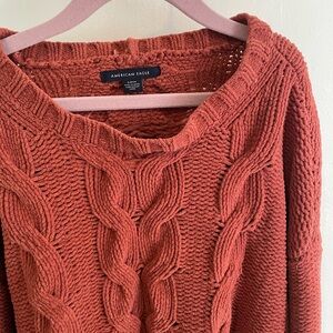 American Eagle Outfitters Rustic Red Cable Knit Chenille Crew Neck Sweater